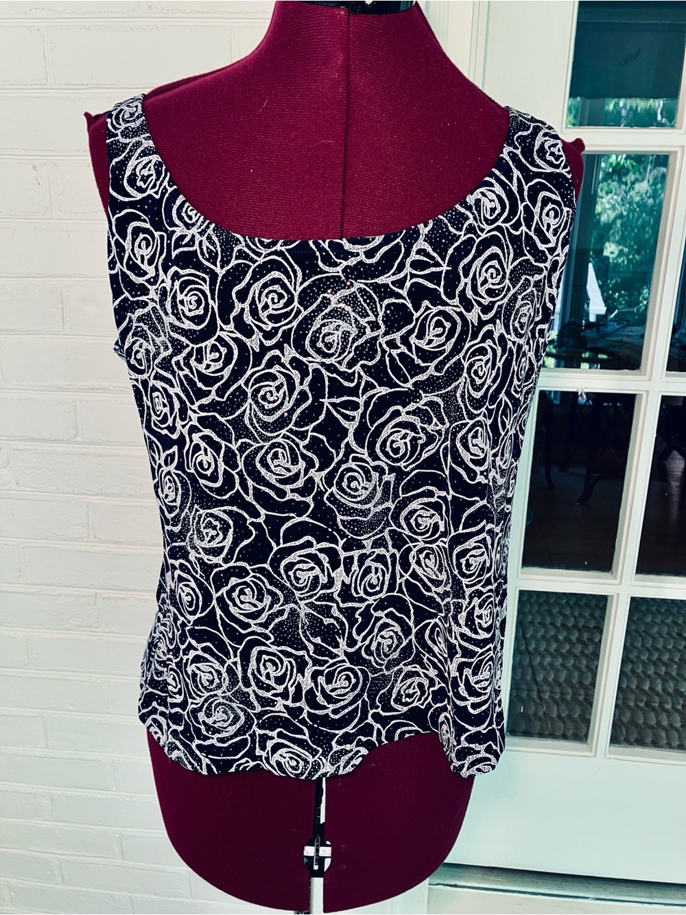 Alex Evenings | Glitter Rose Sleeveless Blouse | Black & Silver | Dressy | XL